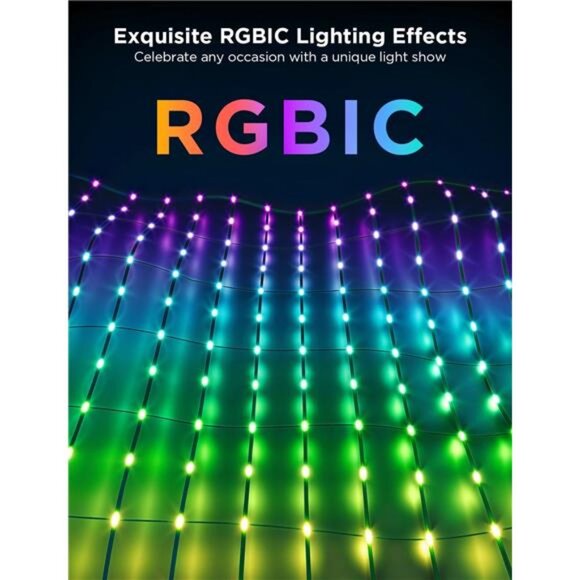 Outdoor Net Lights, 2.8 × 9.4ft with RGBIC and DIY Functions, 480 LEDs - Picture 4 of 7